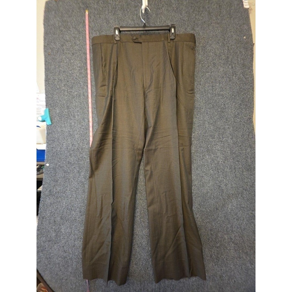 Harold Powell Dress Pants Mens 42x34 Brown Wool Classic Pleated Made Italy